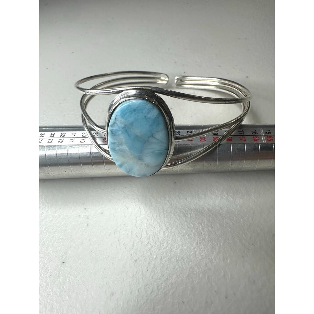 Vintage Sterling Silver 925 Oval Larimar Cuff Bangle Bracelet Caribbean Blue